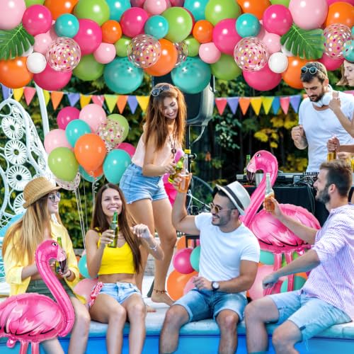 Image of 136Pcs Tropical Balloons Arch Garland Kit, Flamingo Luau Party Decorations | Hot Pink Rose Gold Fruit Green Blue Balloons Palm Leaves for Tropical Party Decorations Hawaiian Aloha Birthday Wedding Decor