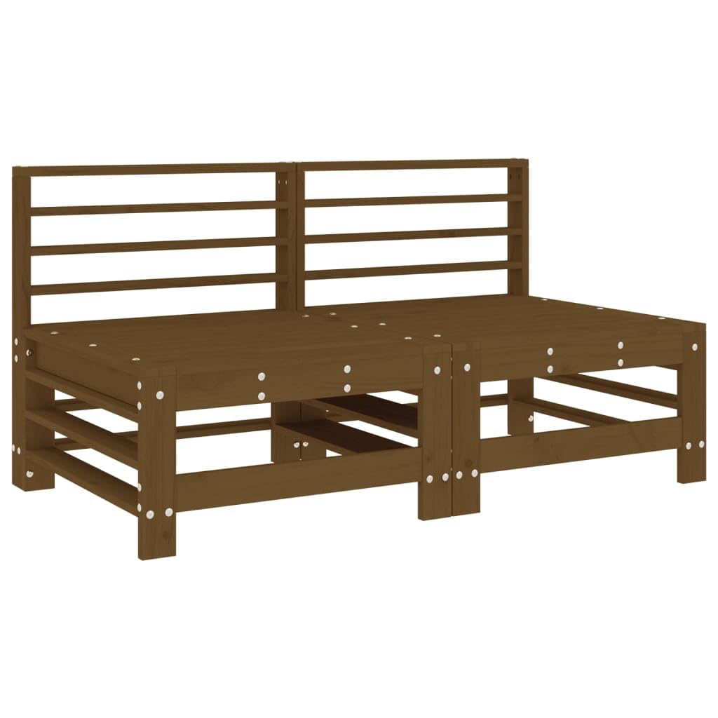 vidaXL Mittelsofa 2 STK., Gartensofa mit Kissen Latten-Design, Modular Sofa Garnitur für Garten Terrasse, Gartenmöbel Sitzgruppe Loungemöbel, Honigbraun Massivholz Kiefer
