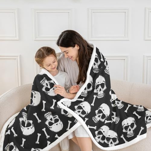 Couverture squelette gothique Halloween en peluche douce pour lit simple de style rétro rustique - 3