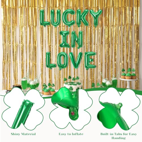 Image of 16in St Patricks Day Party Decorations Balloons-Classic Shamrocks Green LUCKY IN LOVE St Patricks day Inflatables Lucky Irish Balloons Decor Saint Patricks Day&Green party Decorations