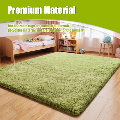 9x12 Fluffy Area Rugs for Living Room,Large Fuzzy Shag Area Rug for Bedroom,Grass Green Soft Non-Shedding Indoor Plush Carpet for Kids Bedroom Nursery Home Decor