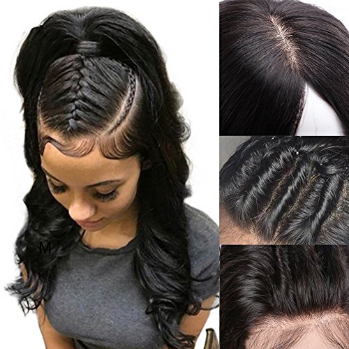 Silk Base Full Lace Wig Human Hair With Baby Hair Pre Plucked Silk Top Lace Wig Natural Hairline Glueless Virgin Human Hair Wig Body Wave for Black Women 1B Natural Black 18''/18inch