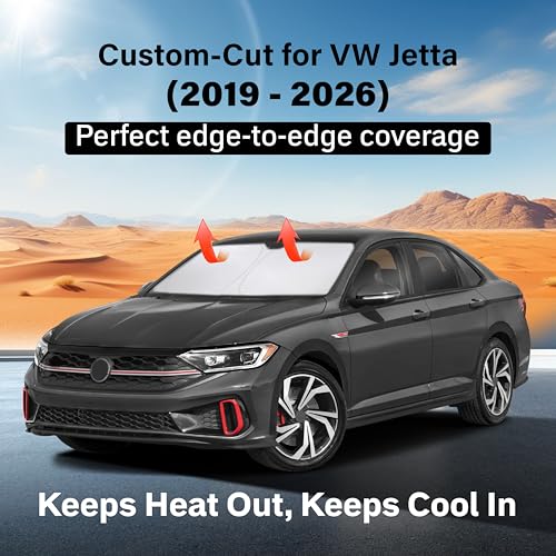 Image of EcoNour Windshield Sunshade Compatible for Volkswagen VW Jetta 2019-2024 2025 2026, Sun Visor for Front Windshield & Window Sun Shade Cover, UV Heat Blocker & Protector, Car Accessories