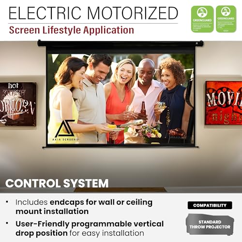 Image of Akia Screens 125-Inch Motorized Projector Screen, 16:9, Electric Drop Down with Remote, Wall or Ceiling Mount, 4K /8K Ready, AK-MOTORIZE125H2.