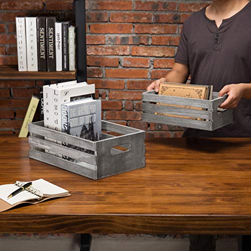 Mygift Rustic Light Gray Solid Wood Decorative Storage Box With Cutout Handles, Country Style Nesting Storage Crate Bin With Open Top Pallet Design, Set Of 2 #TOP6