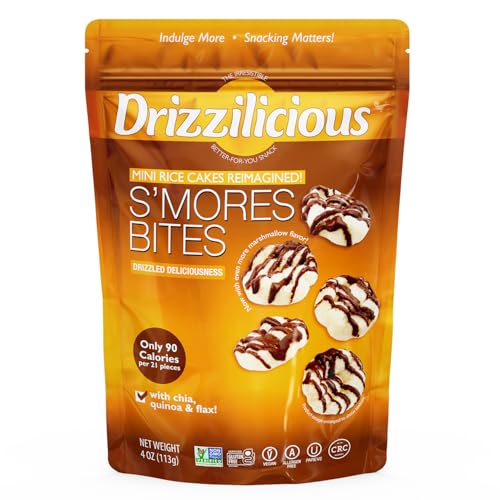 Drizzilicious SMores Mini Rice Cakes 113g Lightly Drizzled Gluten-Free Rice Cake Snack Bites with Chia Flax & Quinoa Low Fat Allergen-Free Treat Made with Plant-Based Ingredients