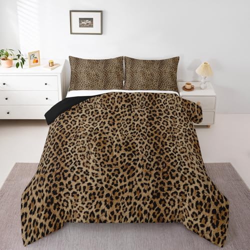 Image of Feelyou Leopard Bedding Set Queen Size, Cheetah Print Comforter for Kids Boys Girls Animal Comforter Set Safari Duvet Insert with 1 Pillow Case