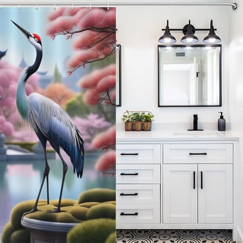 Rideau de douche Crane 140x183cm en polyester imperméable lavable avec 12 crochets