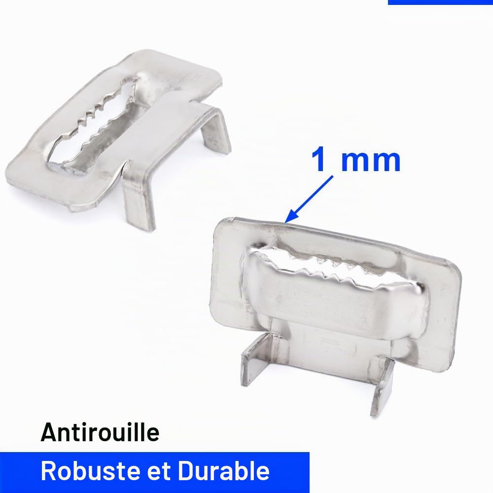 100 pièces Boucle de Cerclage en Acier 10 mm, MgcTolBox Cerclage en Acier Joints pour Feuillard de 8-10 mm Pour Fixations Extérieures et Applications Lourdes