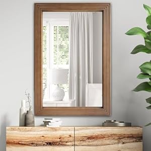 Rustic Wooden Framed Wall Mirror Rectangle Wood Hanging Mirror Farmhouse Wall Mirror for Bathroom Vanity Bedroom Living Room Vertical or Horizontal Hanging 36 x 24