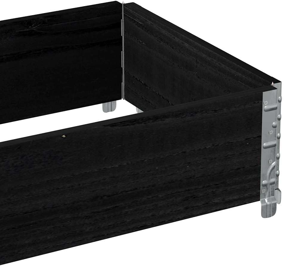 Close-up of galvanized metal hinges on the planter corner