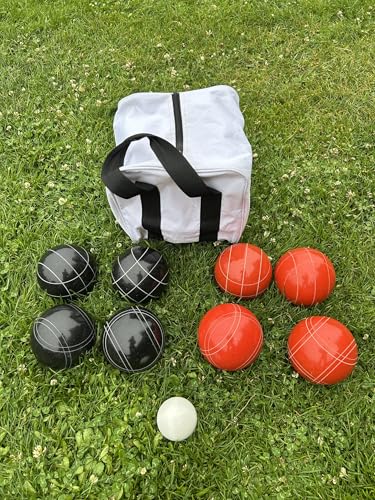 BuyBocceBalls Listing - Made in USA, Premium Quality Official Tournament Bocce Set - 107mm Black and Dark Orange Balls Nylon Bag; Regulation Size Balls 920 Grams (2 lbs. 1 oz.)