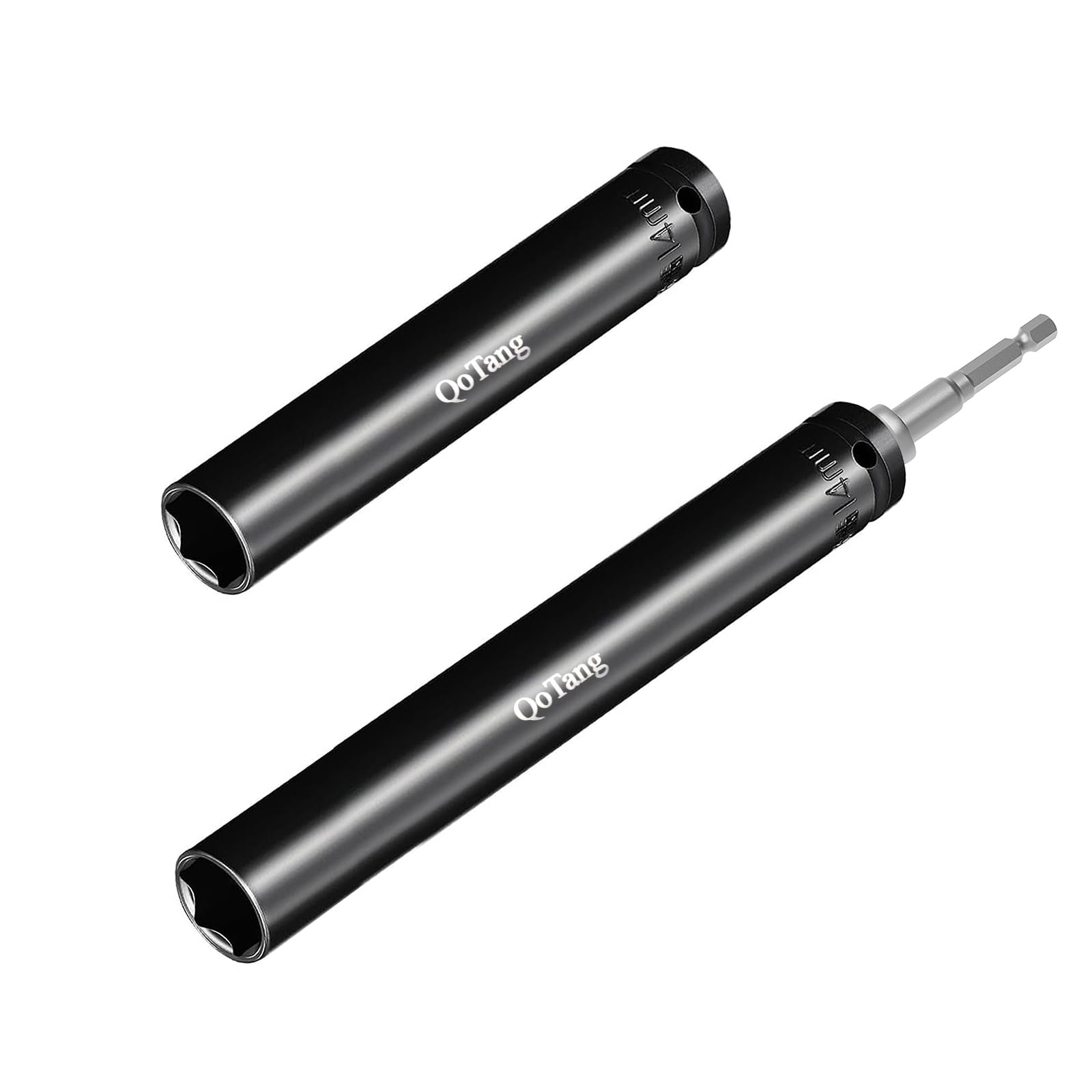 QoTang 2 PCS 9/16"(14mm) Power Nut Driver, Nut Runner Hollow Socket 7.9'' Length and 11.8'' Length, 1/2" Hex Shank, Long Bolt and Ductwork Power Nut