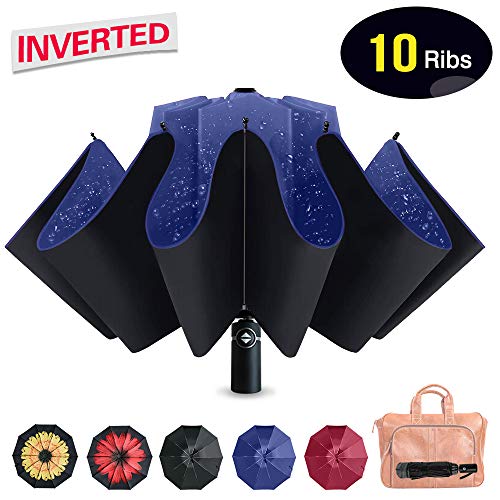 Refrze Umbrella Windproof Inverted Umbrella, Reverse Umbrella,Travel Umbrella,Folding Reverse Umbrella,Compact Umbrella - Auto