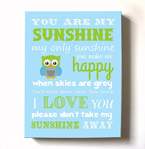 Adorable You are My Sunshine Bedtime Story Rhyme - Woodland Owl Design - Stretched Canvas Nursery Wall Art Decor - Baby Gift idea - Wooden Frame Construction - Ready to Hang 11X14