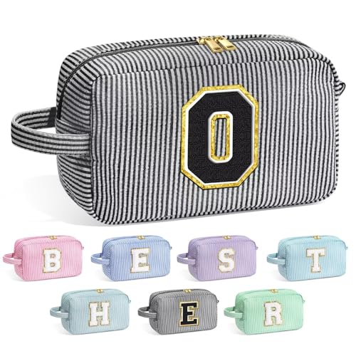 Image of YOOLIFE Initial Makeup Bag for Women - Monogram Cute Makeup Bag Cosmetic Case Toiletry Pouch for Women Her Best Friend Sister Teacher, Personalized Birthday Gifts for Women, Black O