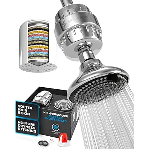SparkPod Luxury Filtered Shower Head Set 23 Stage Shower Filter - Reduces Chlorine and Heavy Metals - 3 Spray Settings Shower Head Filter - Showerhead with Filter (Polished Chrome) Cover