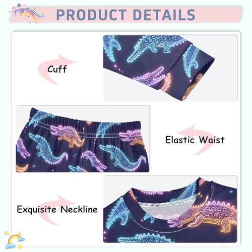 ALAZA Alligator Neon Black Pajamas Long Sleeve Sleepwear 2-Piece Pajama Set4