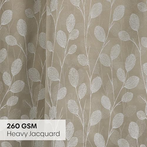 Image of haus & kinder Jacquard Window Curtains 5 Feet Long Pack of 2 Window Curtains, 5 Feet Curtains for Window (Lunar Leaf, Stone Floral Nature Design 130x152 CM)