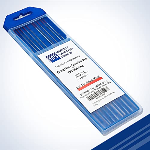 Image of Midwest Tungsten Service TIG Welding Tungsten Electrodes 10-Pack (Red - 2% Thoriated (WT20 /EWTh-2), 0.040 inch)
