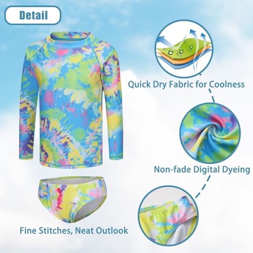 Image of Girls 3 Piece Swimsuits Set Long Sleeve Rash Guard Tankini Bathing Suits for Girls Beach Swimwear Set 3-16 Years