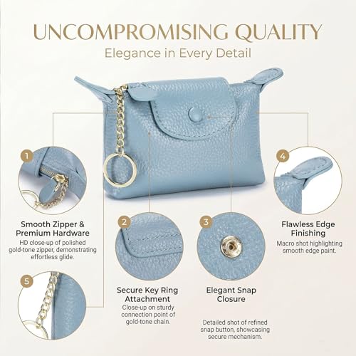 Image of Women's Genuine Leather Mini Coin Purse and Wrist Bag - Coin Organizer, Change Holder, Card Case, Zipper Storage Bag in Water Blue