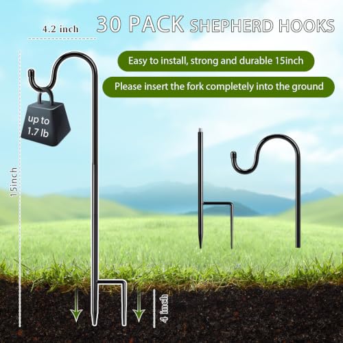Image of 30 Pcs 15 Inch Shepherd Hook for Outdoor Adjustable Bird Feeder Pole