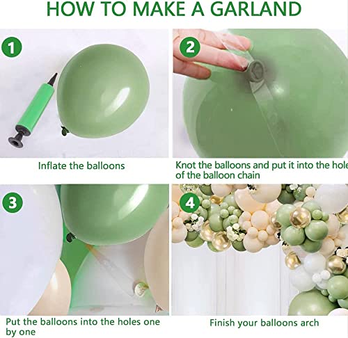 Image of Arv Zone Balloon Arch Kit, 60 Pcs Retro Green White Gold Balloons Garland Kit For Birthday Wedding Anniversary Baby Shower Valentine Welcome Party Decoration (Green Theme Garland) - Rubber