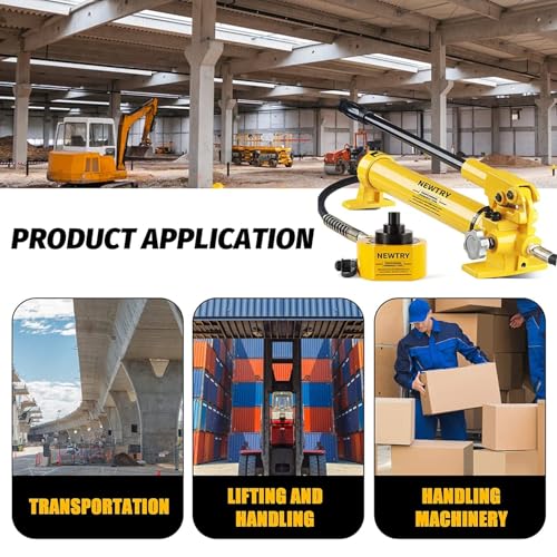 Image of NEWTRY 100 ton Low Profile Hydraulic Jack Porta Power Kit + CP-700 Manual Hydraulic Hand Pump Multi Section Jack, 2.72 inch Stroke Industrial Mini Hydraulic Cylinder