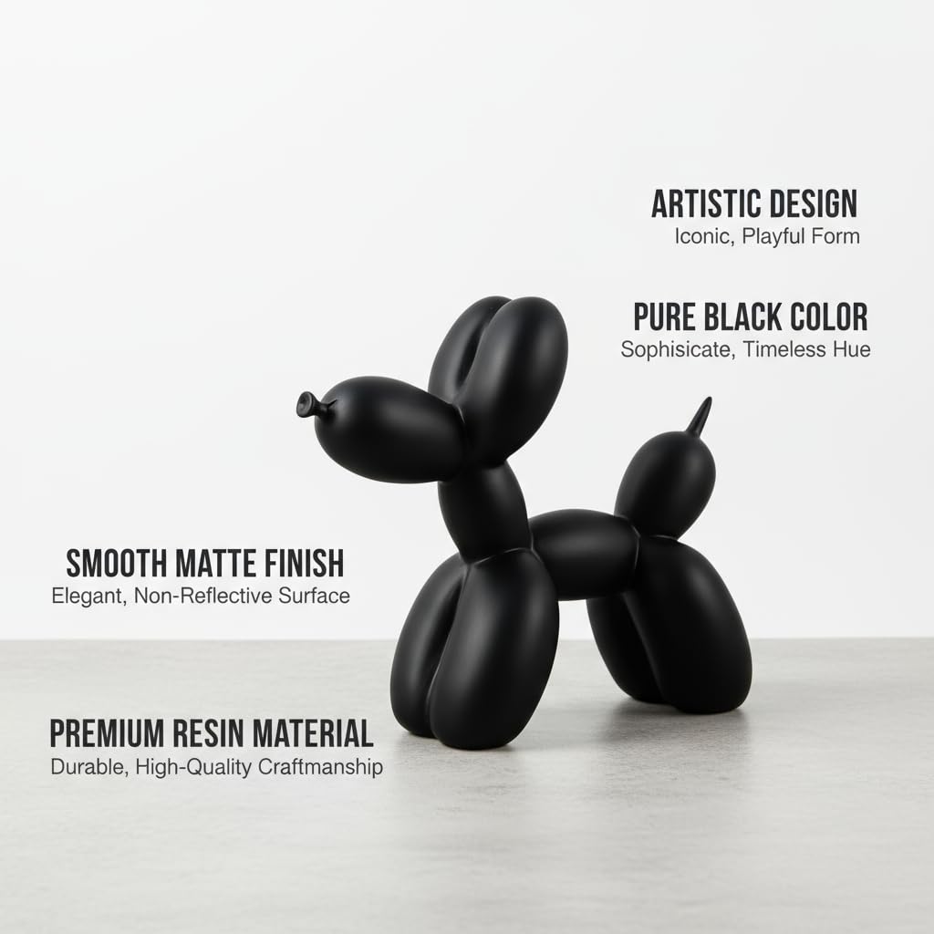 Sculpture Chien Ballon Statue Décoratives, pour Bureau Salon Chambre à Coucher décoration Matériel de Résine, 8.7 inches (Noir)