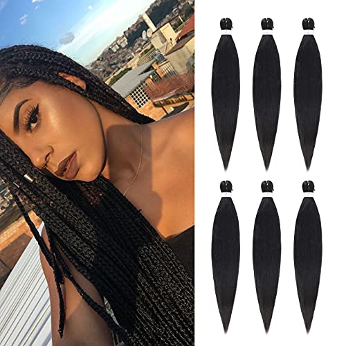 Pre-stretched Braiding Hair Easy Braiding Hair 26" 6Pcs/Lot Synthetic Braiding Hair Synthetic Hair Extensions for Crochet Hair (#1B)