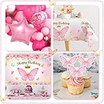 Pink Balloon Arch Kit with Foil Butterfly Balloons, Happy Birthday Backdrop & Tablecloth Decorations for Girl's Party - 106 Supplies - Image 4
