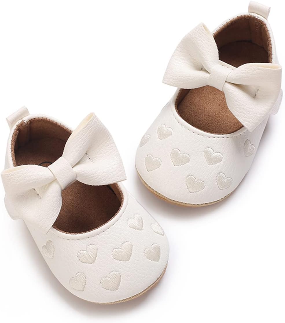 LAFEGEN Baby Girls Mary Jane Flats with Bownot Non Slip Soft Sole PU Leather Newborn Infant Toddler First Walker Cirb Dress Shoes