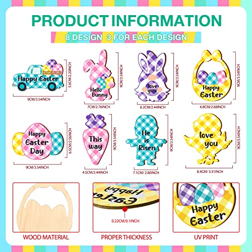 24 Pieces Happy Easter Wooden Ornaments Embellishments Easter Egg Bunny Carrot Basket Truck Buffalo Plaid Hanging Ornaments Happy Easter Spring Wooden Slice For Easter Party Decorations #TOP2