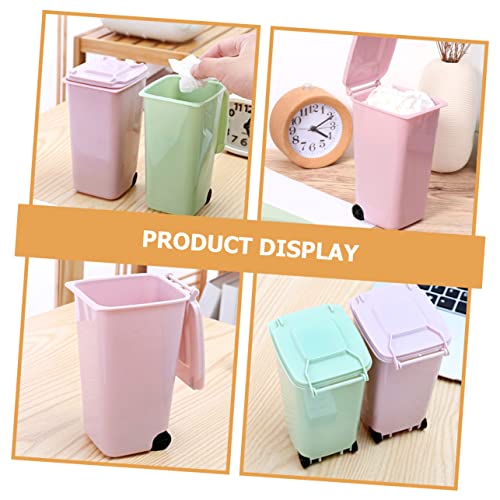 Image of 2pcs Mini Trash Can with Lid Compact Pink Desktop Trash Holder for Office Bedroom Kitchen and Car Multi-Functional Wastebasket Pen Organizer