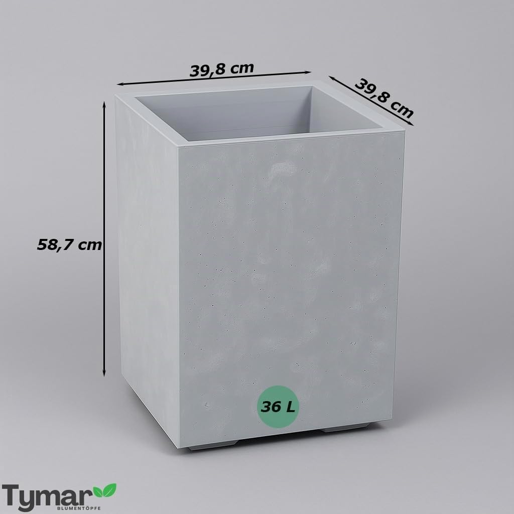 Tymar Macetero alto con ruedas 40x40x60 cm, macetas para plantas, maceteros de exterior, maceteros altos, macetero de aspecto hormigón, plástico KARO (Antracita)
