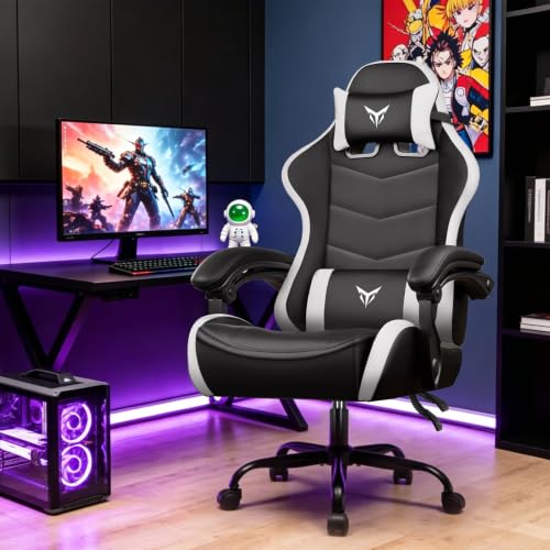 Image of GTPLAYER Gaming Chair for Adults, Big and Tall 300LBS Heavy Duty Office Chair, Ergonomic High Back Lumbar Support and Wide Comfy Cushion with Linkage Armrests for Home Office, White