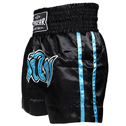 Revgear Youth Muay Thai Shorts | Genuine Thai Style Cut for Youth Martial Artist (Blue/Black, Medium)