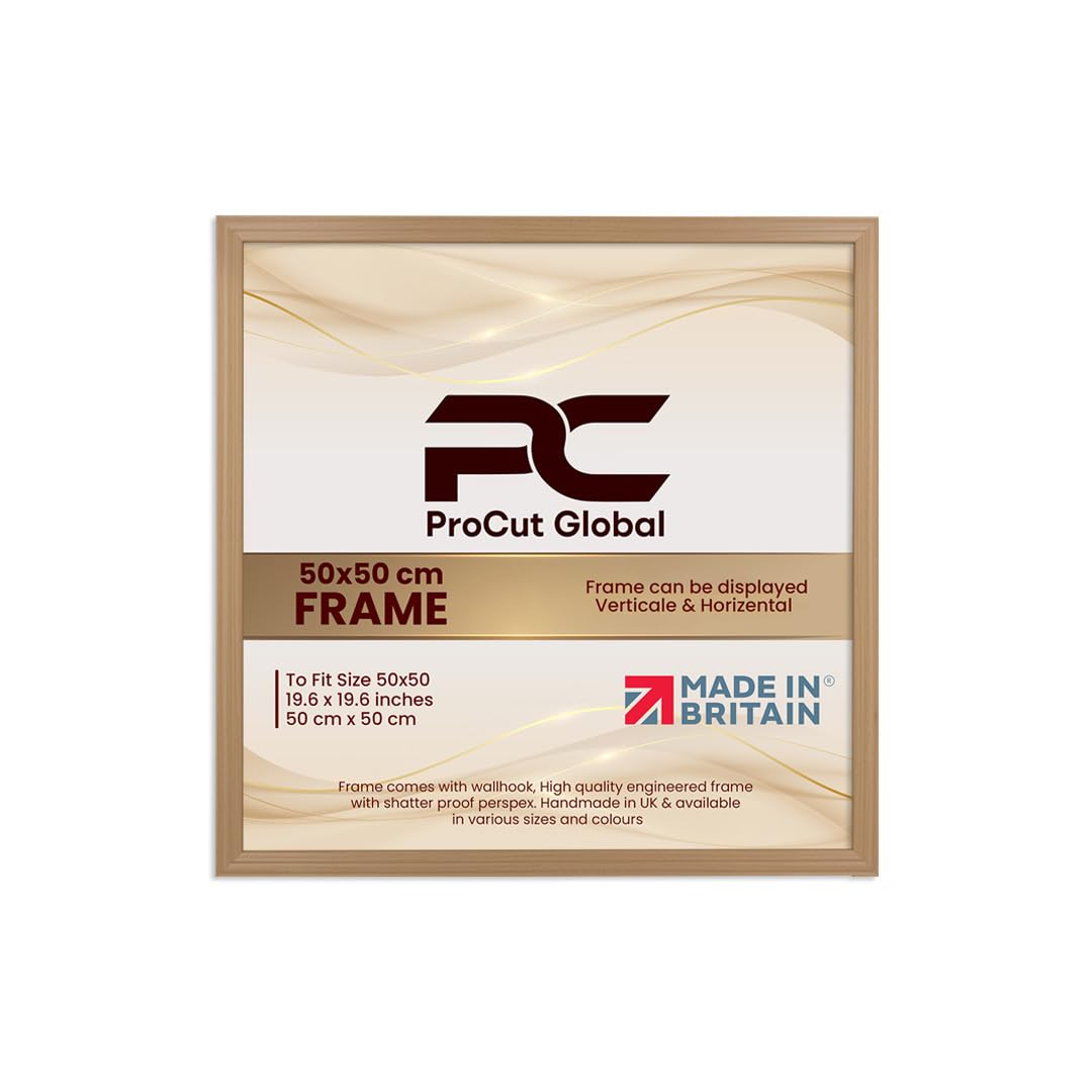 Procut Global 50x50CM Country Pine Picture Frames - Classic Wooden Photo Frame with Shatterproof Perspex for Wall or Tabletop - Perfect for Posters, Certificates & Prints - Sizes & Colors Available