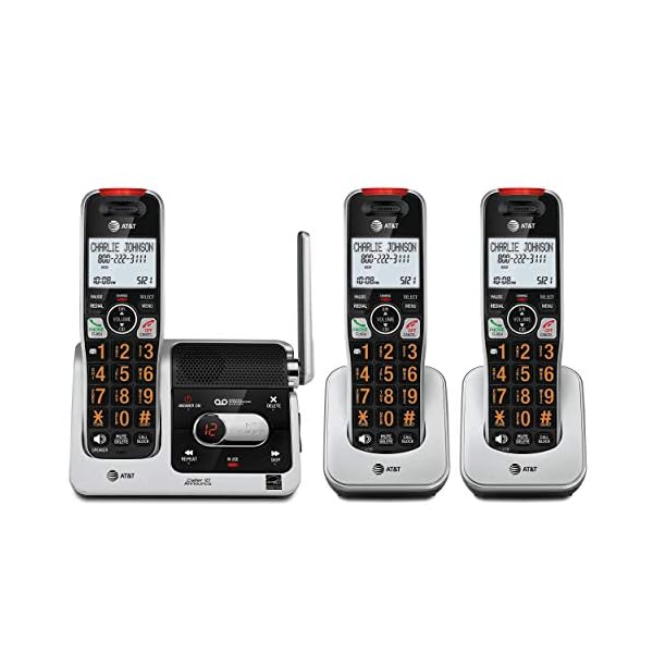 AT&T BL102-3 DECT 6.0 3-Handset Cordless Phone for Home with Answering Machine, Call Blocking, Caller ID Announcer, Audio Assist, Intercom, and Unsurpassed Range, Silver/Black