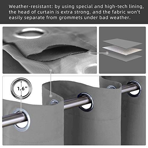 Waterproof Outdoor Curtain W52 x L84 - Grommet Top Sunlight Blocking Window Treatment Drapes Blackout Curtains for Home Bedroom Living Room Outdoor Patio Porch Pergola Cabana Gazebo (Gray, 2 Panels)