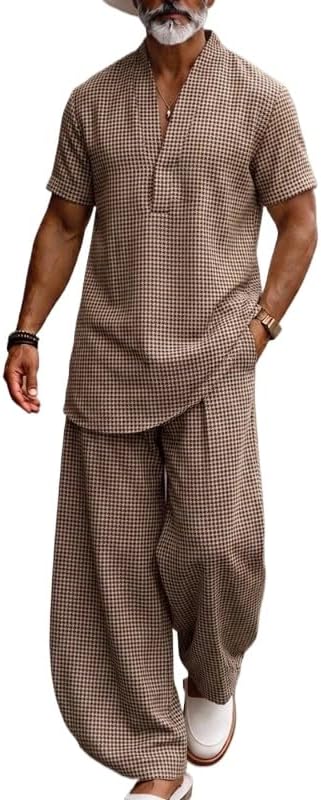 Men's half zip short sleeved shirt and pants set, casual sports 2-piece set