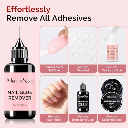 Image of MelodySusie 2PCS Nail Glue Remover for Press on Acetone Free Nail Polish Remover Multi-Functional Remover for Nails Tips Gentle Glue Remover for Gel x Nails for Home Salon 30ML