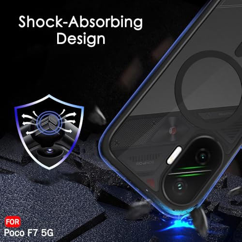 Image of TheGiftKart Hybrid Shockproof Back Cover Case for Mi Poco F7 5G | Hard Back Cover Case for Poco F7 5G (PC & TPU, MagSafe Compatible, Translucent Smoke Matte Back, Black Sides)