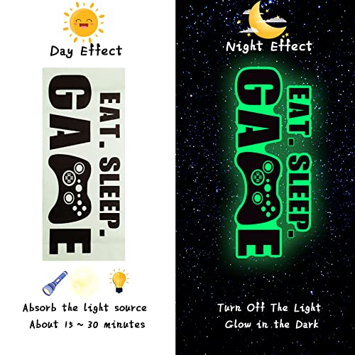 Eat Sleep Game Wall Decal Glow In The Dark Gamer Boy Wall Stickers Vinyl Video Game Wall Decor Gaming Controller Wall Decals For Boys Room Kids Bedroom Home Playroom Decoration #TOP3