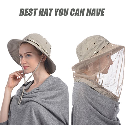 Image of USHAKE Head Net Hat, Safari Hat Sun Hat Bucket Hat with Hidden Net Mesh