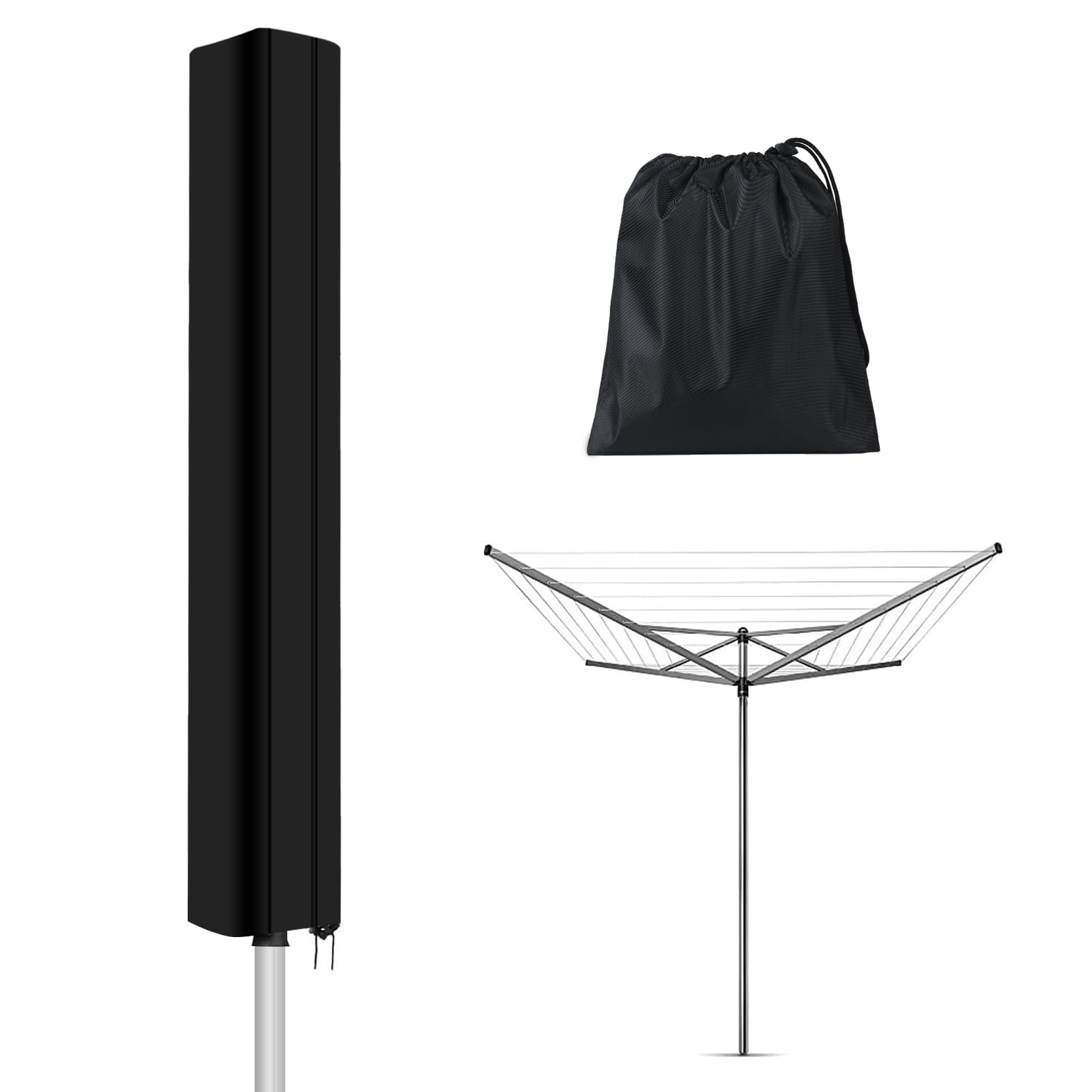 Lumora Black Rotary Washing Line Cover, 420D Heavy Duty Waterproof Rotary Dryer Cover With Zip For All Brabantia Rotaries, 168X16x16cm,