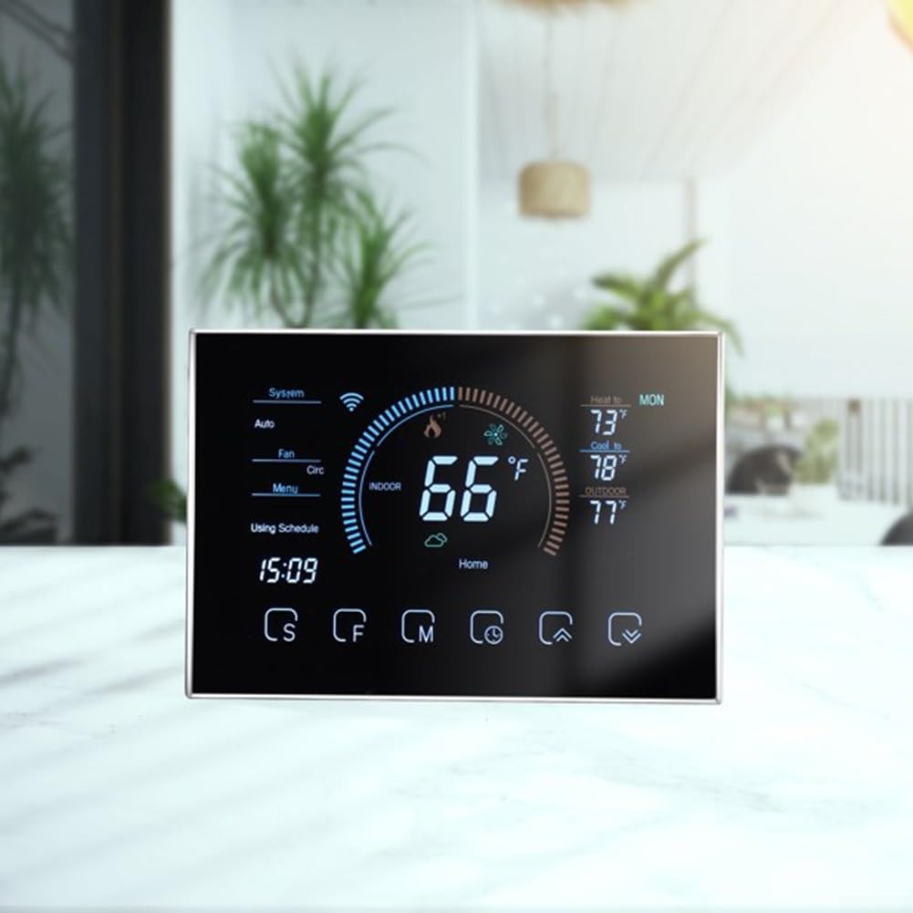 Smartes Thermostat für Heim-WLAN, Wärmepumpen-Raumthermostat, 10,9 cm Vollfarbbildschirm, programmierbares digitales Thermostat BHP-8000