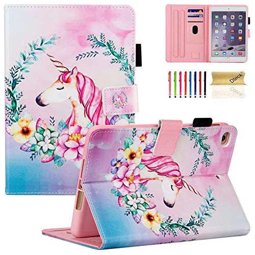 iPad Mini Case, Mini 2/3/4/5 Case, Dteck Slim Folio Stand Premium PU Leather Wallet Smart Auto Sleep/Wake Cover for iPad Mini 5th Generation/Mini 4/Mini 2/Mini 3/Mini 1, Pink Unicorn