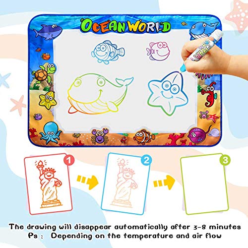 Aqua Magic Doodle Mat Kids Painting Writing Doodle Board Toys Mess Free Water Drawing Doodle Mat Large Size 40 X 28 inches Magic Pens Educational Toys for Boys Girls Toddlers Age 4 5 6year
